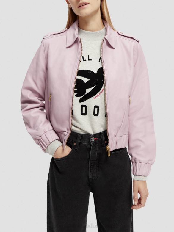 Kleidung Scotch & Soda Bomberjacke aus Leder Lavendel Frauen BJ08143