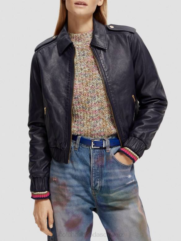 Kleidung Scotch & Soda Bomberjacke aus Leder Marine Frauen BJ08142