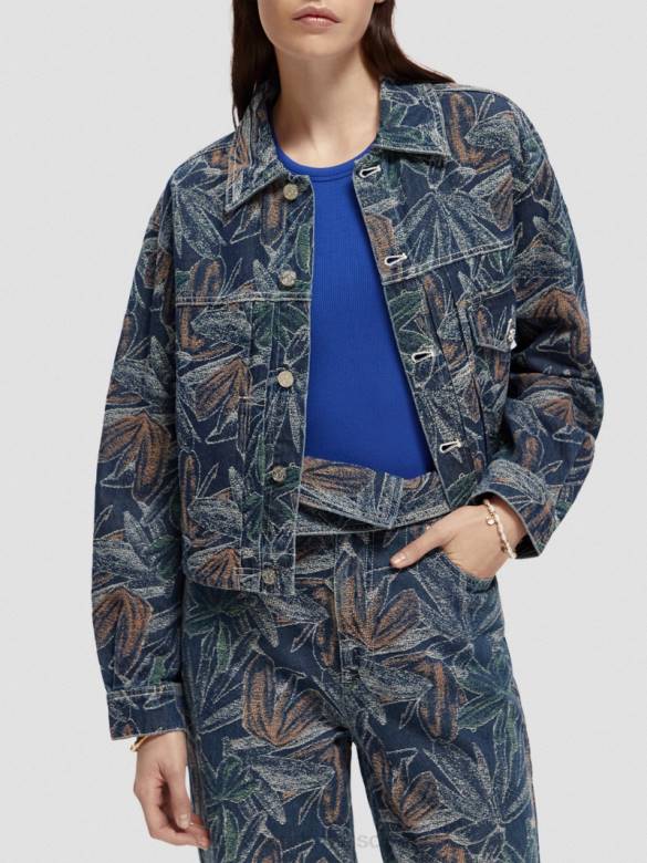Kleidung Scotch & Soda Jeansjacke mit floralem Jacquardmuster gewaschenes Indigo Frauen BJ08146