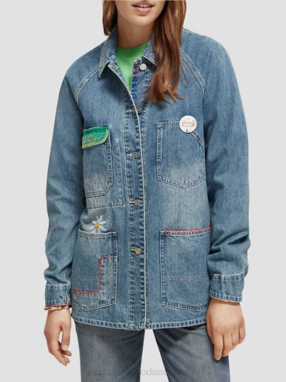 Kleidung Scotch & Soda bestickte Jeansjacke Handwerksangriff Frauen BJ08145